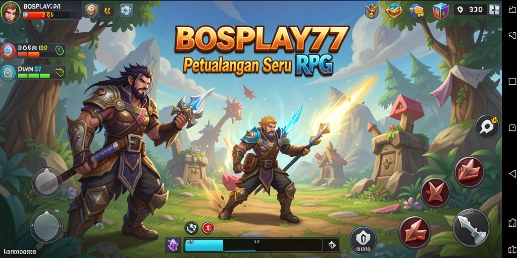 Screenshot gameplay BOSPLAY77 menampilkan pertempuran seru dalam dunia RPG.
