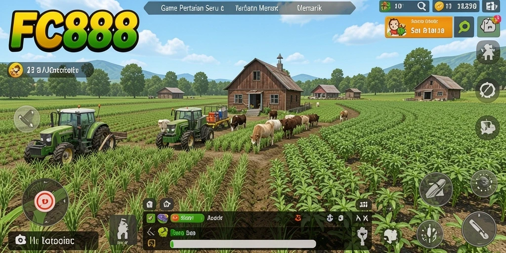 Screenshot menarik dari gameplay pertanian FC888 yang penuh warna.