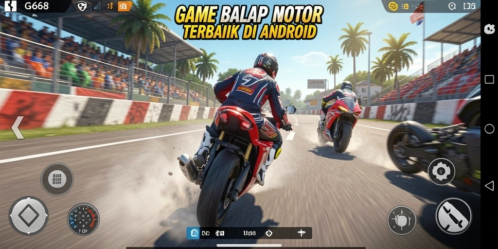 Tampilan gameplay yang mendebarkan dalam balap motor.