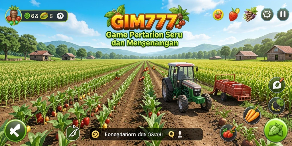 Screenshot gameplay GIM777 menunjukkan petani sedang merawat kebun.