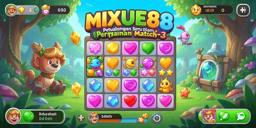 Tampilan gameplay seru dalam MIXUE88 dengan kombinasi match-3 yang menantang.