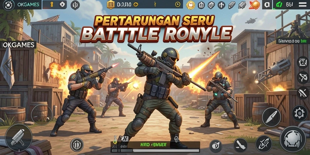 Tangkapan layar OKGAMES menampilkan aksi seru Battle Royale.