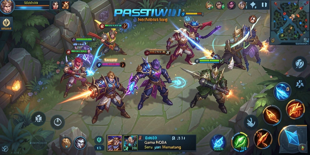 Tampilan gameplay seru di PASTIWIN dengan aksi MOBA yang mendebarkan.